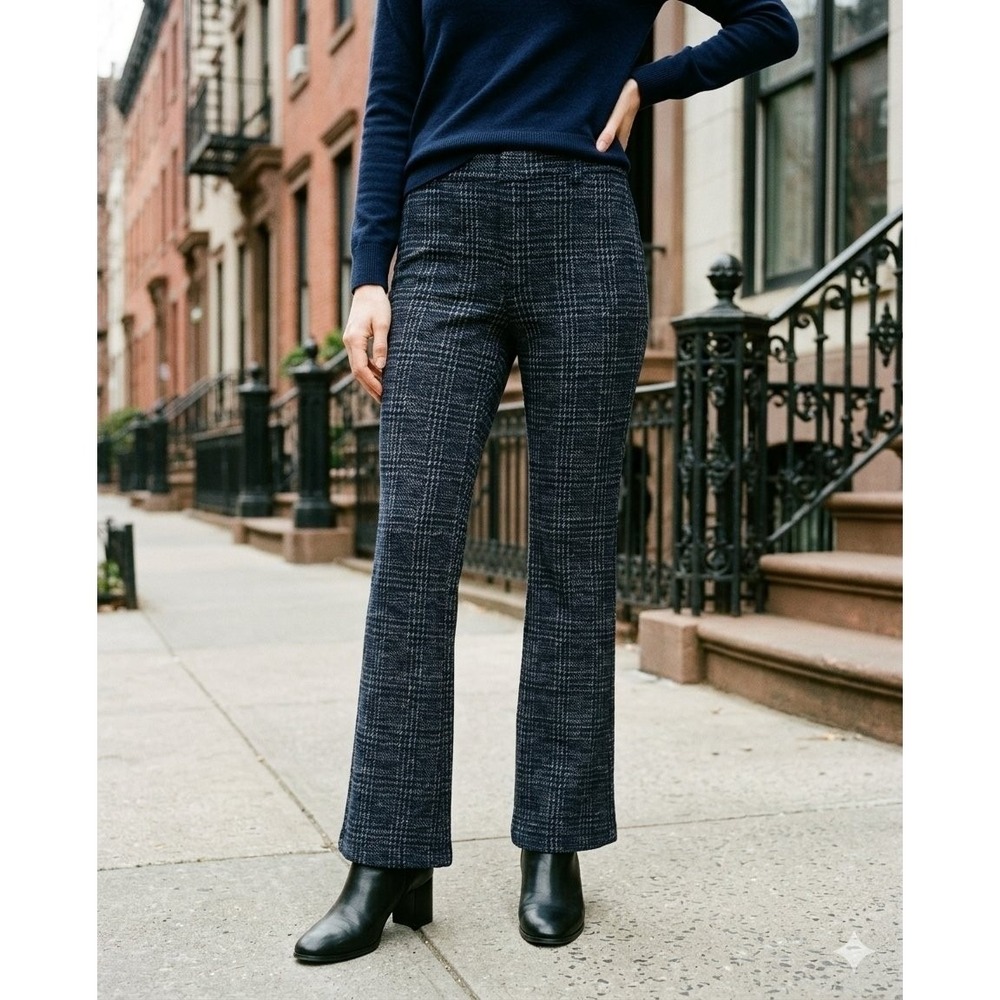 Torrid Women 10 Texture Knit Trouser Boot Blue Plaid Dress Pants Career Office